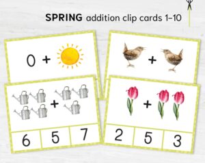 Spring Math Clip Cards - Preschool Addition Activity - Montessori Practice Worksheets