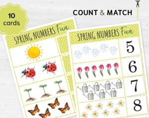 SPRING Numbers Count & Match Activity. Printable Counting Game, Preschool Math, Number Recognition