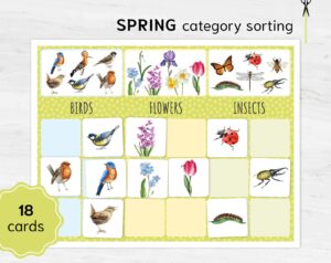 Preschool Category Sorting SPRING activity. Printable Montessori Math Materials