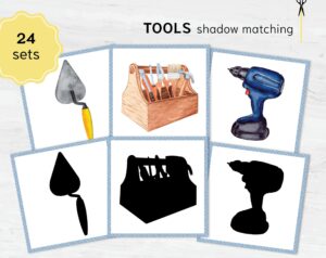 Montessori Tool Cards - Little Builder's Shadow Match: Montessori shapes printable flashcards.