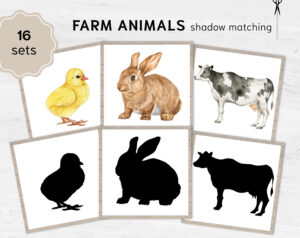 Farm Animal Shadows: Barnyard Montessori Match, Livestock Silhouette Flashcards