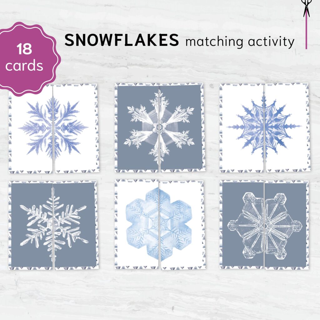SNOWFLAKES winter matching activity: Snowflake Halves Matching Game for ...