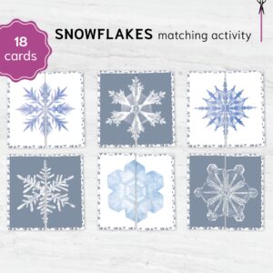 SNOWFLAKES winter matching activity: Snowflake Halves Matching Game for Toddlers.