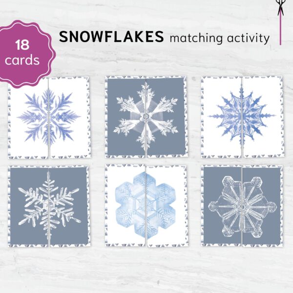 SNOWFLAKES winter matching activity: Snowflake Halves Matching Game for Toddlers.
