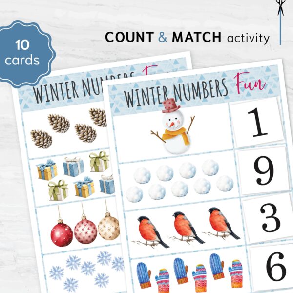 Winter Counting Activity for Toddlers. Winter Numbers Count & Match Priintable Activity.