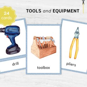 Watercolor TOOLS flashcards. Printable Homeschooling Materials. Nomenclature Learning. Educational 3 part cards.