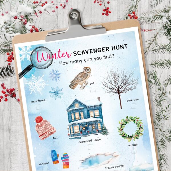 Winter Scavenger Hunt for Kids. Printable Winter Nature Activity.