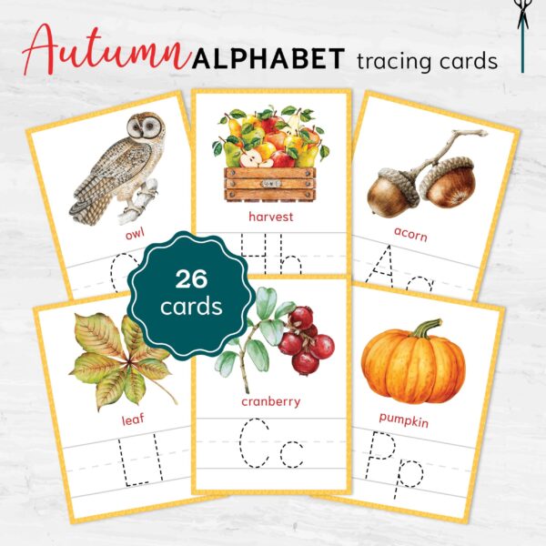Fall Alphabet Tracing Cards - Letter Learning Activity Set for Toddlers