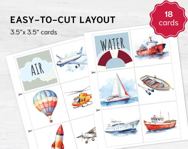 Transportation Sorting Activity | Printable Vehicle Sorting Cards | Montessori-Inspired Early Learning Materials
