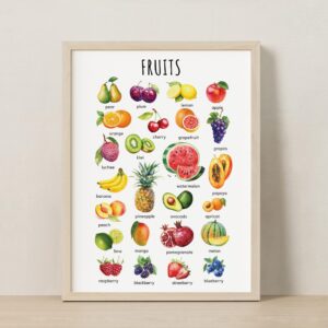 Watercolor Fruits Poster – Educational Wall Art for Kids | Montessori-Inspired Digital Print