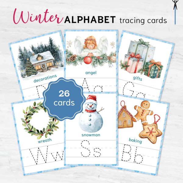 Montessori Alphabet Tracing Cards - Christmas Themes ABC Printable Activity Book for Kids