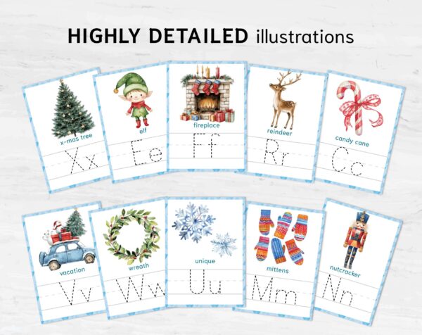 Montessori Alphabet Tracing Cards - Christmas Themes ABC Printable Activity Book for Kids