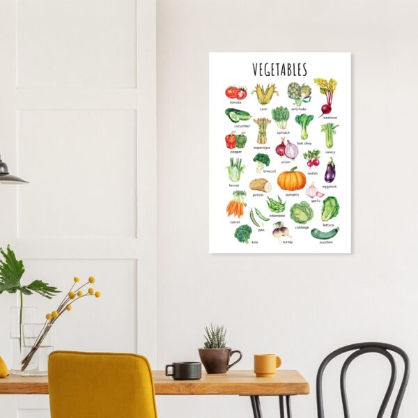 Watercolor Vegetables Poster – Educational Wall Art for Kids | Montessori-Inspired Digital Print