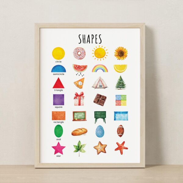 Watercolor Shapes Poster – Educational Wall Art for Kids | Montessori-Inspired Print