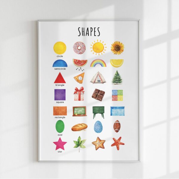 Watercolor Shapes Poster – Educational Wall Art for Kids | Montessori-Inspired Print