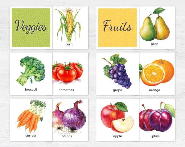 Produce Category Sorting activity. Preschool sorting activity. Printable Montessori math materials.