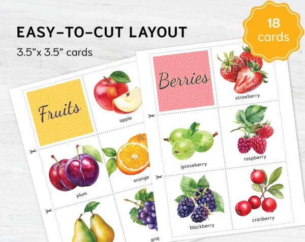 Produce Category Sorting activity. Preschool sorting activity. Printable Montessori math materials.