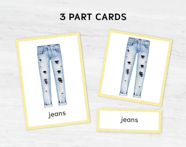 Montessori Clothes Flashcards - a Printable Homeschool Material with Nomenclature Vocabulary Cards. +BONUS