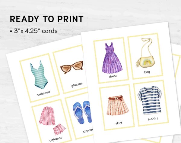 Montessori Clothes Flashcards - a Printable Homeschool Material with Nomenclature Vocabulary Cards. +BONUS