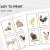 Watercolor Farm Animals Flashcards. Printable Montessori Material with Nomenclature Vocabulary Card