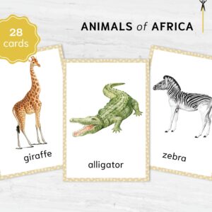 African Animal Flashcards Bundle - Nomenclature Learning Set - Homeschool Educational Tools - Watercolor Prints