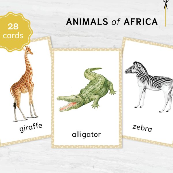 African Animal Flashcards Bundle - Nomenclature Learning Set - Homeschool Educational Tools - Watercolor Prints