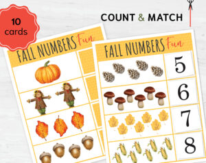 Fall Numbers Fun: Count & Match Activity for Toddlers. Printable Counting Game, Preschool Math, Number Recognition.