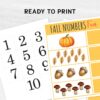 Fall Numbers Fun: Count & Match Activity for Toddlers. Printable Counting Game, Preschool Math, Number Recognition.