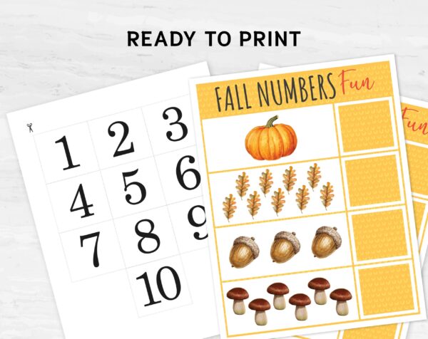 Fall Numbers Fun: Count & Match Activity for Toddlers. Printable Counting Game, Preschool Math, Number Recognition.