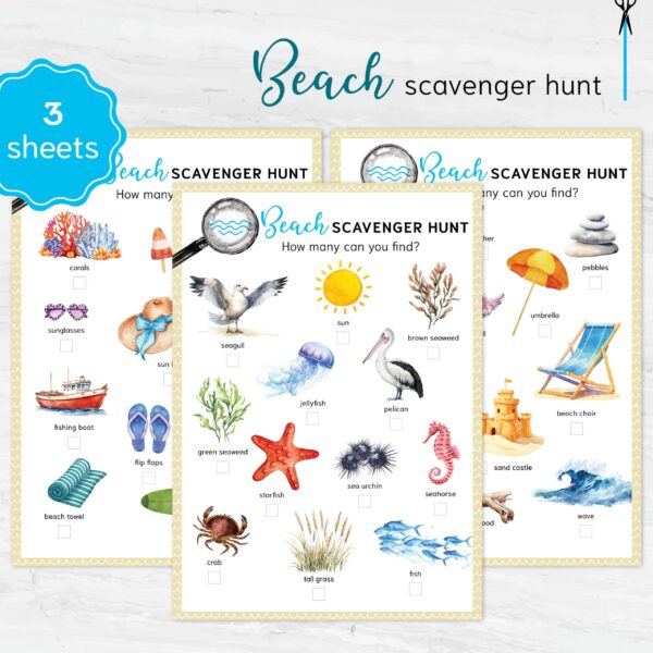 Beach Scavenger Hunt. Printable Summer Nature Activity. Outdoor Beach Adventure Game Download for Kids
