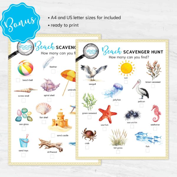 Beach Scavenger Hunt. Printable Summer Nature Activity. Outdoor Beach Adventure Game Download for Kids