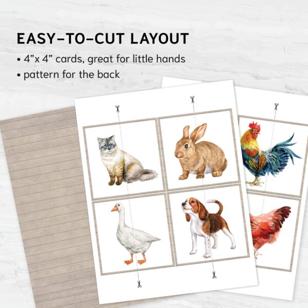Farm Animal Matching Cards. Printable Preschool Activity. Educational Animal Memory Game