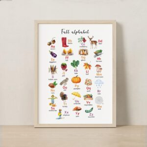 Autumn Alphabet Poster – Fall Watercolor ABC print | Seasonal & Nature classroom decor