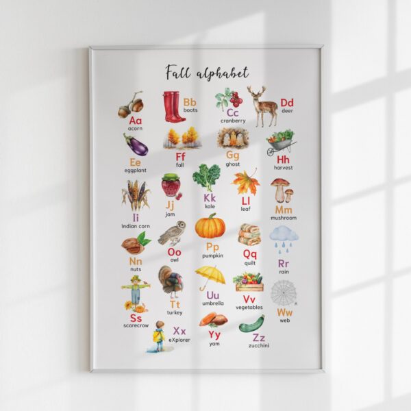 Autumn Alphabet Poster – Fall Watercolor ABC print | Seasonal & Nature classroom decor