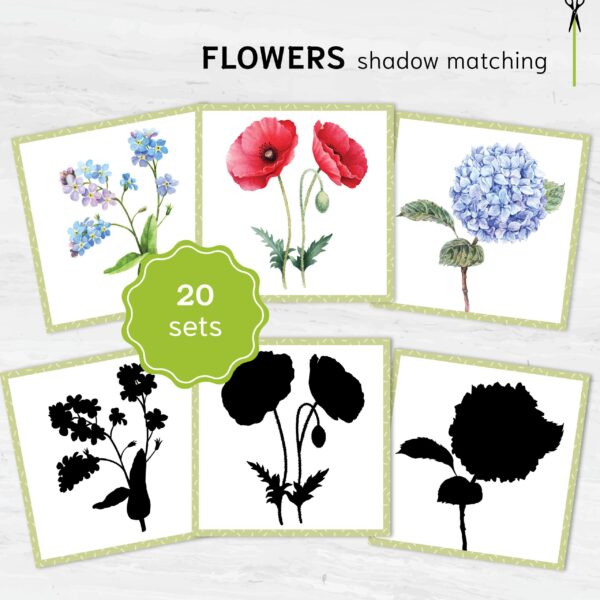 Flower Shadow Matching Cards: Montessori Learning Game (PDF Download)