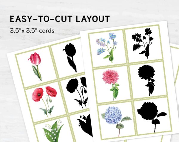 Flower Shadow Matching Cards: Montessori Learning Game (PDF Download)