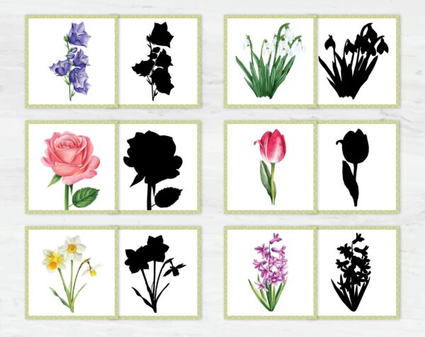 Flower Shadow Matching Cards: Montessori Learning Game (PDF Download)