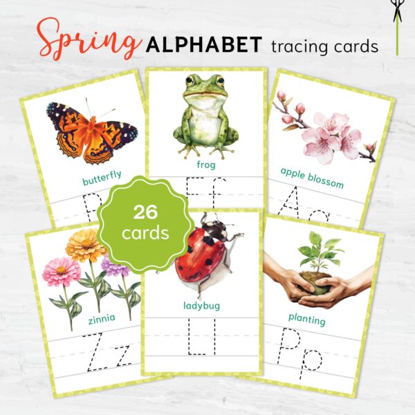 Spring Alphabet Tracing Cards – Printable Spring themed Letter Learning activity for toddlers
