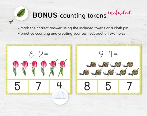 Spring Math Subtraction Clip Cards for Preschool | Montessori Math Practice Worksheets