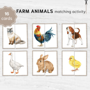 Farm Animal Matching Cards. Printable Preschool Activity. Educational Animal Memory Game