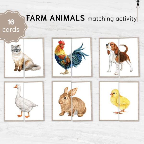 Farm Animal Matching Cards. Printable Preschool Activity. Educational Animal Memory Game