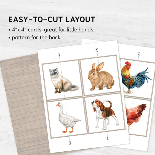 Farm Animal Matching Cards. Printable Preschool Activity. Educational Animal Memory Game