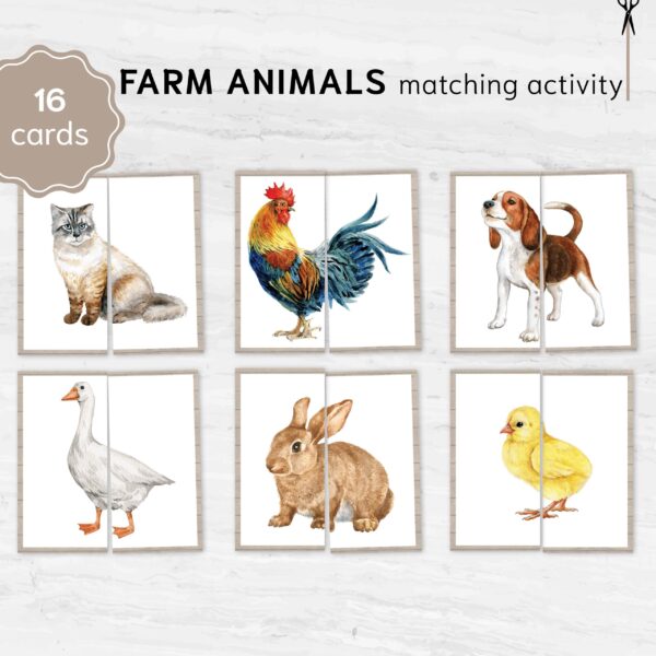 Farm Animal Matching Cards. Printable Preschool Activity. Educational Animal Memory Game