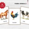 Watercolor Farm Animal Flashcards. Printable Montessori Material with Nomenclature Vocabulary Card