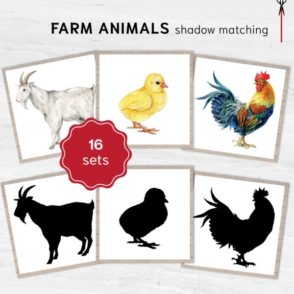 Farm Animal Shadows: Barnyard Montessori Matching Activity, Livestock Silhouette Flashcards