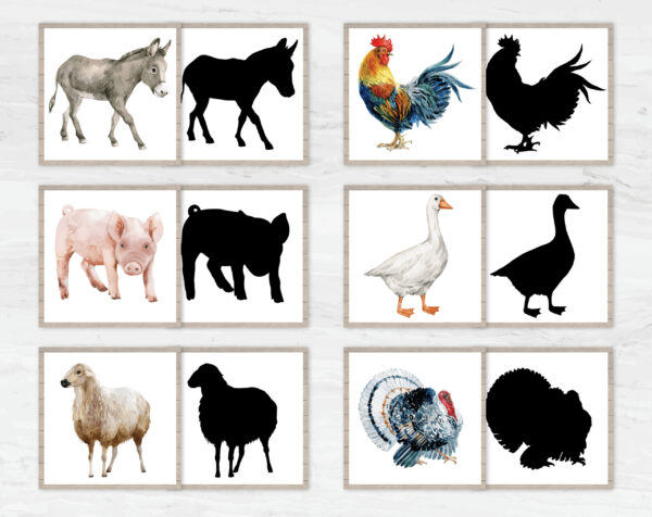 Farm Animal Shadows: Barnyard Montessori Matching Activity, Livestock Silhouette Flashcards