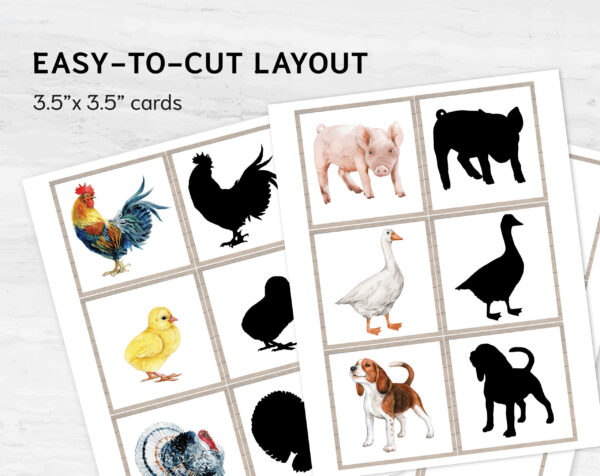 Farm Animal Shadows: Barnyard Montessori Matching Activity, Livestock Silhouette Flashcards