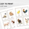 Watercolor Farm Animal Flashcards. Printable Montessori Material with Nomenclature Vocabulary Card