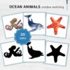 Ocean shadow matching cards. Printable Watercolor sea animal cards. Montessori Educational Materials.