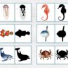 Ocean shadow matching cards. Printable Watercolor sea animal cards. Montessori Educational Materials.